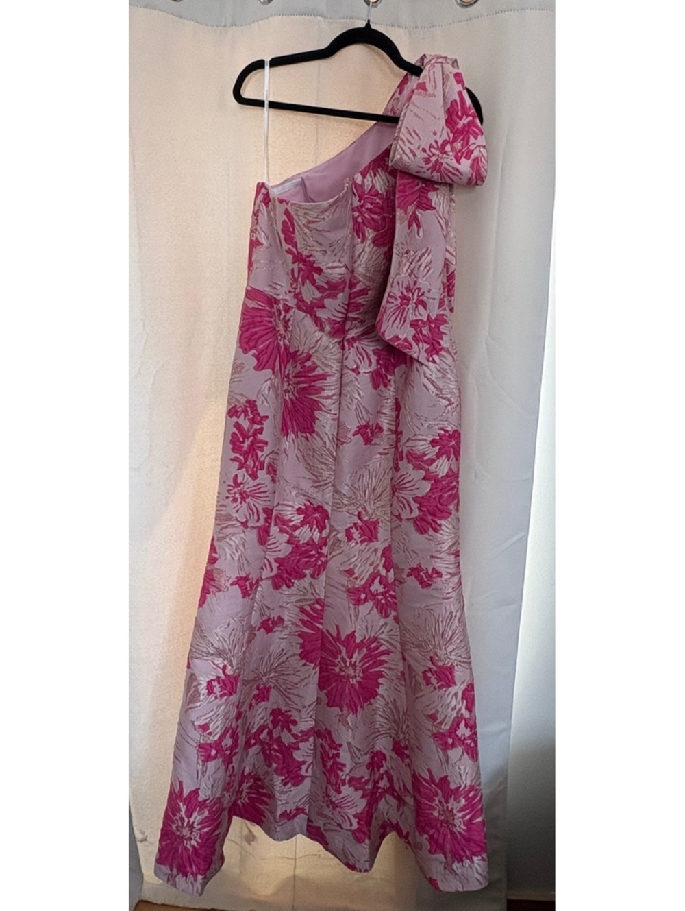 NWT Alfred Sung Leanor Pink Metallic Floral Jacquard One Shoulder Gown 12 - Picture 5 of 11